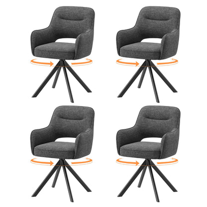 COLAMY 360°Swivel Dining Chairs Set of 4, Fabric Chairs for Dining Room with Armrests, Hollow Backrest and Thick Seat Cushion