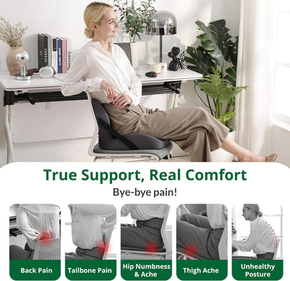 HoldOneLight Memory Foam Seat Cushion – Ergonomic Tailbone Pain Relief Cushion – Non-Slip Seat Pad for Office Chair & Car Seat – Grey