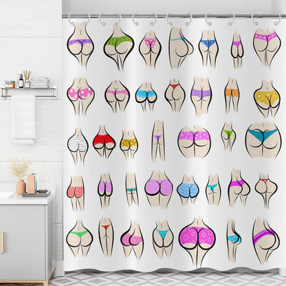 ASDCXZ Funny Shower Curtain 180x180 cm, Funny Colorful Butt Curve Pattern White Bath Washable Shower Curtains Polyester Textile Waterproof Bath