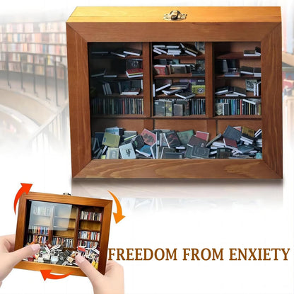 Anxiet-y Bookshelf, Mini Bookshelf Anxieties Bookshelf Shake Away Your Anxiet-y Wooden Bookshelf Decor Book Display Cabinet with 200Pcs Books for