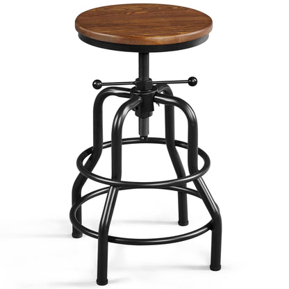Yaheetech Vintage Round Adjustable Industrial Bar Stools, 1PCS Brown