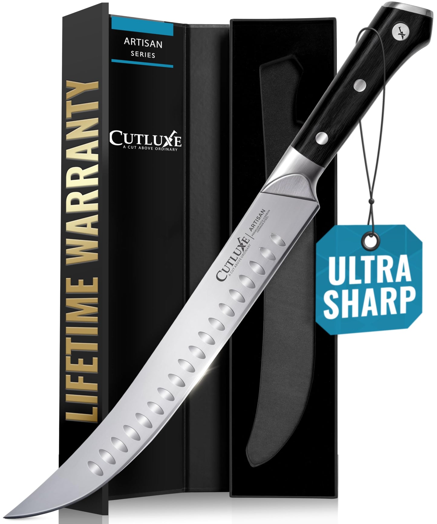 Cutluxe Butcher Knife ? 10? Cimeter & Breaking Knife ? Forged High Carbon German Steel ? Full Tang & Razor Sharp ? Ergonomic Handle Design ? Artisan