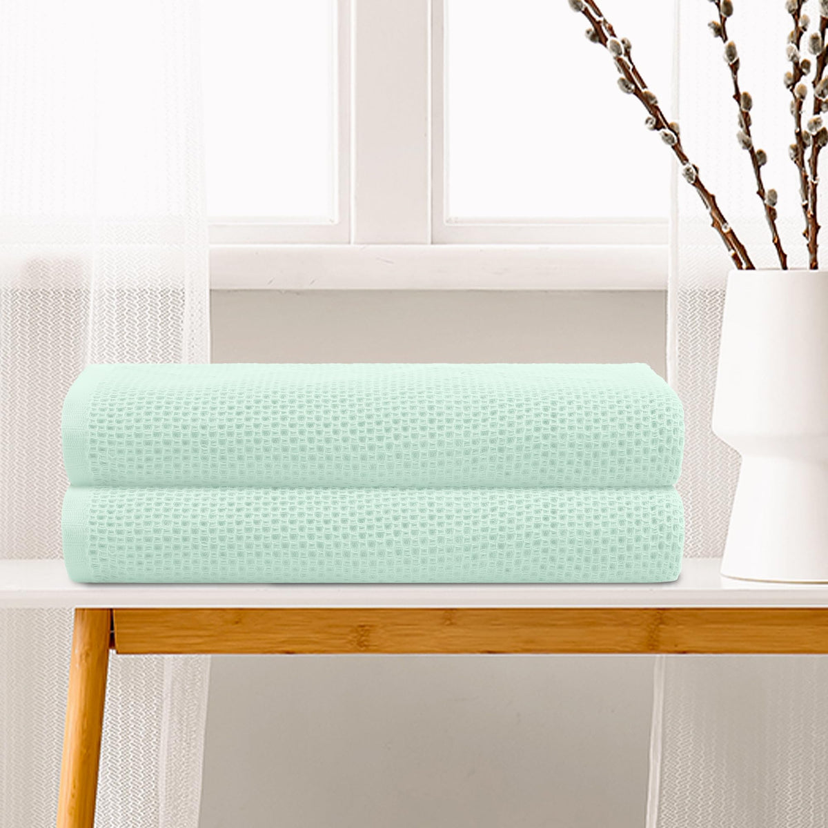 Uxcell Cotton Waffle Quick Dry Bath Towels 2 Pack for Bathroom Gym SPA