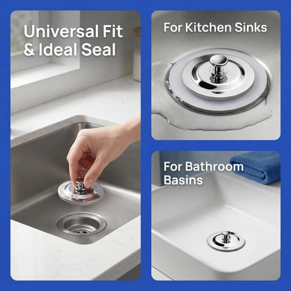Solvio 42-45mm Universal Bath Plug, Stainless Steel Silicone Drain Stopper