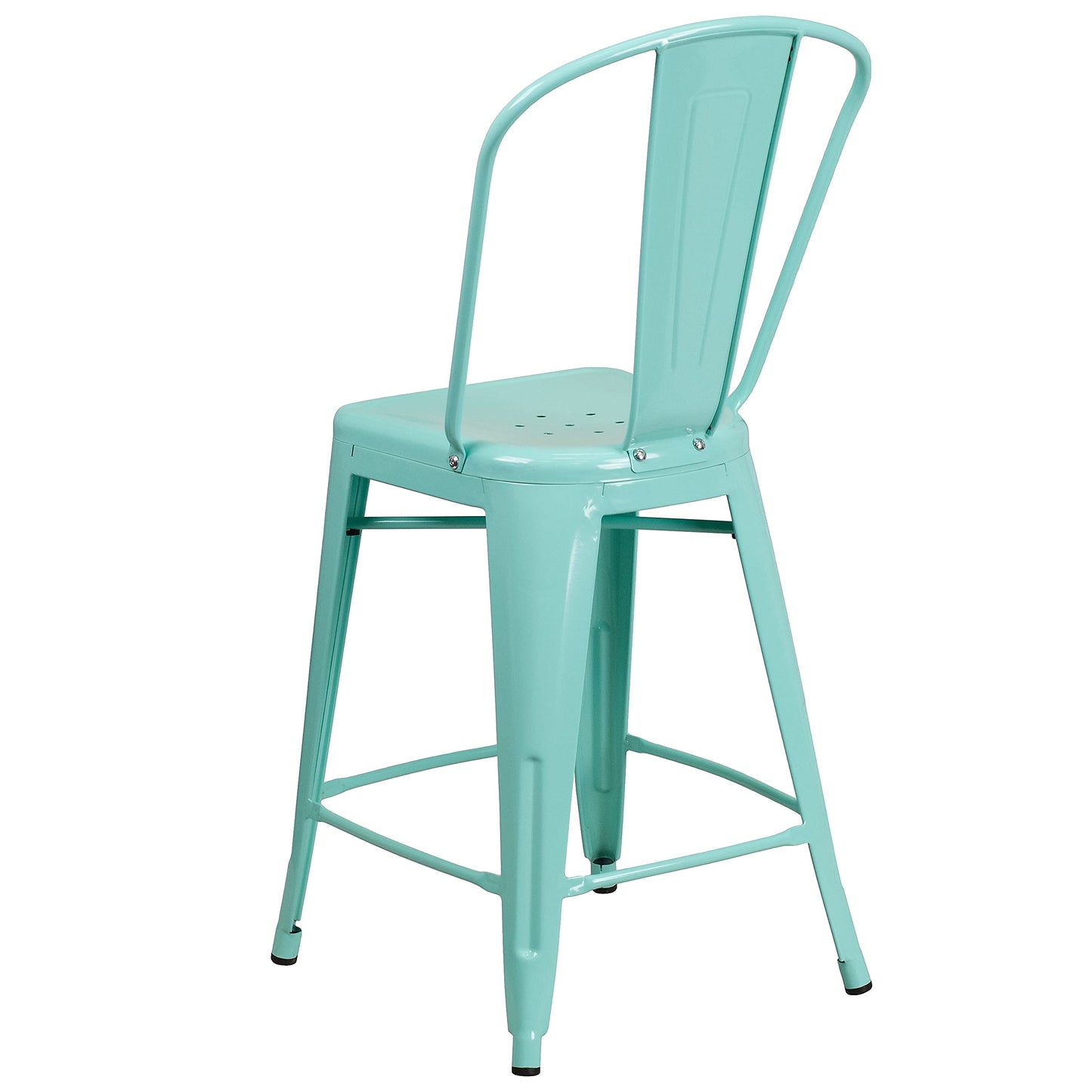Flash Furniture Blake Commercial Grade 4 Pack 24" High Mint Green Metal Indoor-Outdoor Counter Height Stool with Back