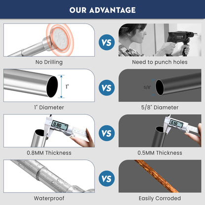 Silver Shower Curtain Pole, No Drilling No Rust Shower Curtain Rail 72cm to 195cm