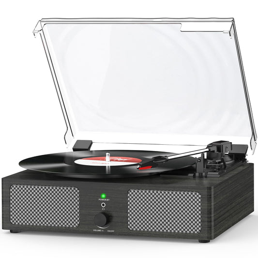 Udreamer Record Player Vinyl Player with Built-in Speakers, Bluetooth Turntable Belt-Driven, Vintage Phonograph with 3 Speeds for Musical Enjoyment