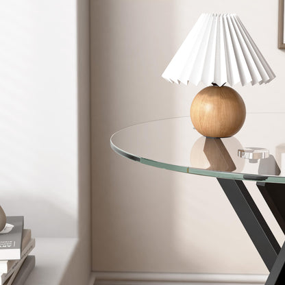 GOLDFAN Glass Side Table High Gloss Round End Table with Tempered Glass Top and Metal Tubular Legs