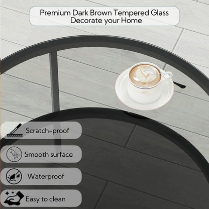Yusong Round Glass Coffee Tables for Living Room, 2-Tier Circle Coffee Table with Storage, 66 CM Modern Center Accent Table with Light Black Glass