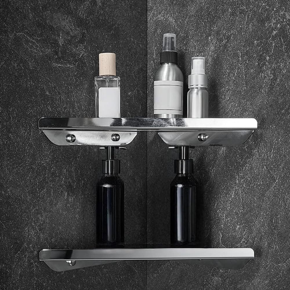 Biutimarden 2PC Corner Shelves,No Drilling Shower Caddy Wall Mounted Storage Basket,Self Adhesive Shower Organiser Storage Stainless Steel Bathroom