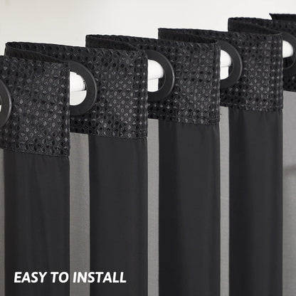 Furlinic Shower Curtain Hookless Black Jacquard Waffle Fabric 75inch Long Weighted Anti Mould with White Polyester Snap in Liner and Mesh Curtains