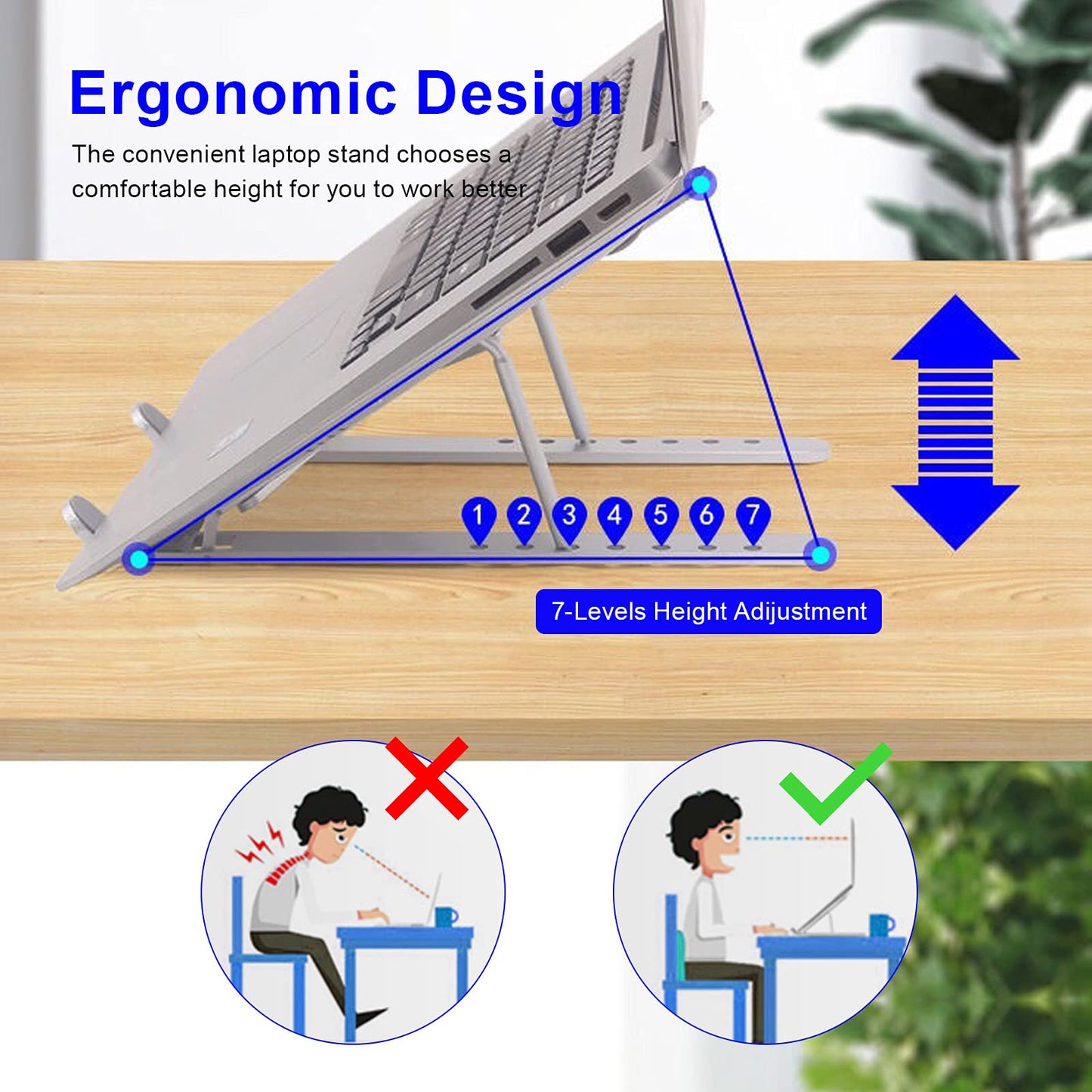 YIKUROOS Laptop Stand, Laptop Stand for Desk, Adjustable Ergonomic Portable Aluminum Laptop Stand, 7 Angle Anti-Slip Computer Stand