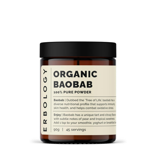 Erbology Organic Baobab Powder 90g - 45 Servings - Skin Health and Immunity Support - Rich in Vitamin C, B Vitamins and Polyphenols - Sustainably