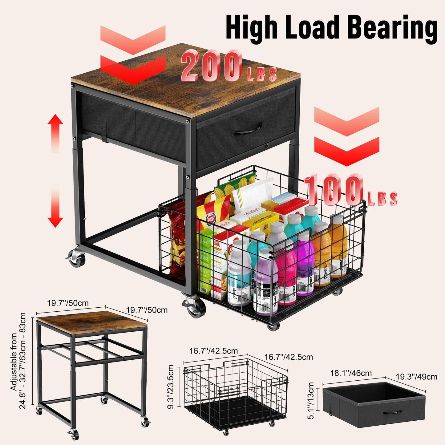 Housolution Mobile Mini Fridge Stand with Storage, Height Adjustable