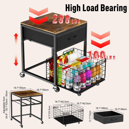 Housolution Mobile Mini Fridge Stand with Storage, Height Adjustable