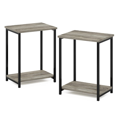 Furinno SIMPLISTIC Side Table Set of 2, 2-Tier Metal Frame End Table with Open Shelf, Night Stand, Bedside Table, for Living Room, Bedroom, French Oak
