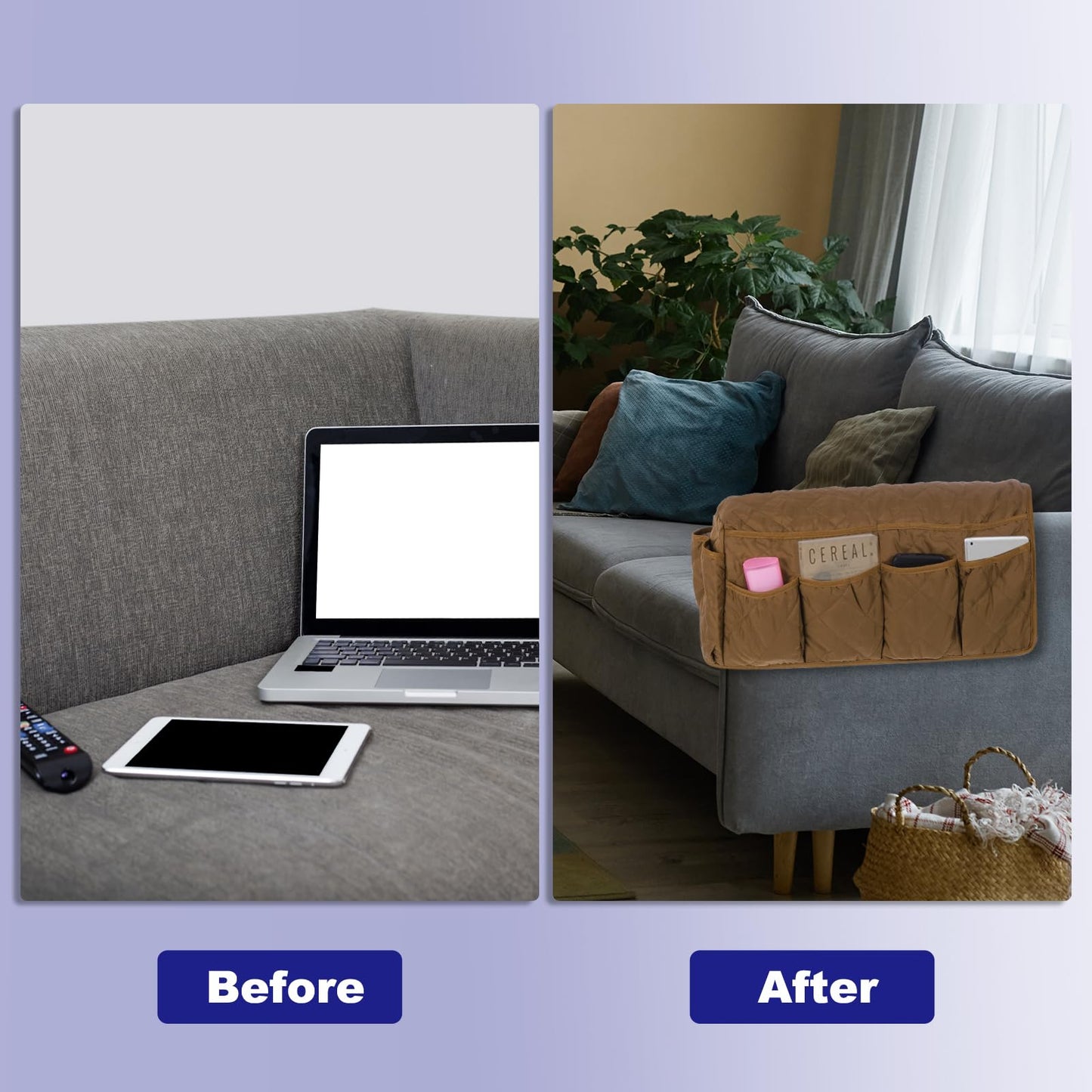 sourcing map Sofa Armrest Organizer Non-Slip Armchair Caddy Waterproof Couch Remote Holder Organizers with 14 Pockets for TV Remote Control Cell