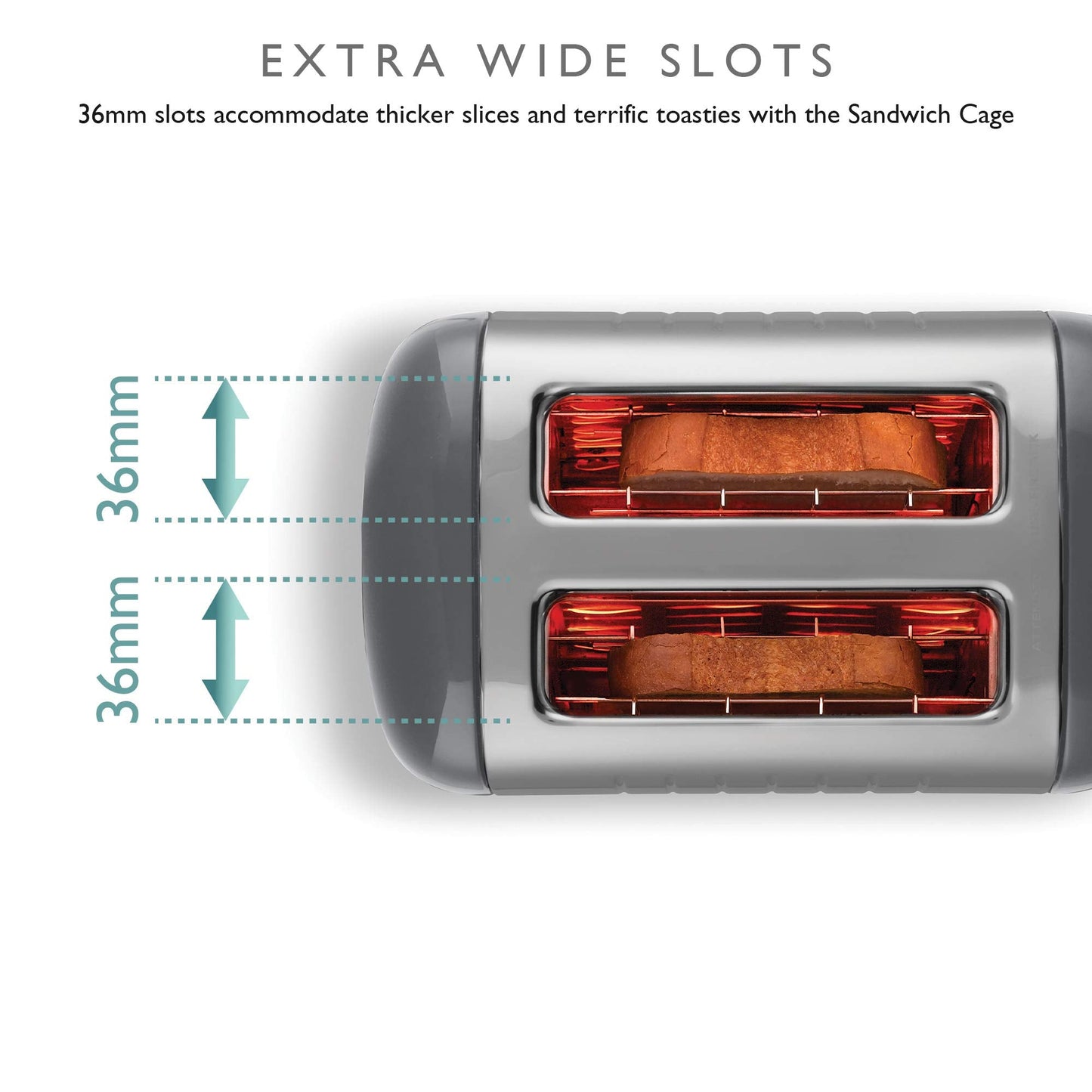 Dualit 2 Slice Lite Toaster | 1.1kW Toasts 60 Slices an Hour | Polished with High Gloss Grey Trim | Bagel & Defrost Settings | 36 mm Wide Slots |