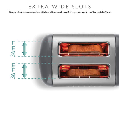 Dualit 2 Slice Lite Toaster | 1.1kW Toasts 60 Slices an Hour | Polished with High Gloss Grey Trim | Bagel & Defrost Settings | 36 mm Wide Slots |