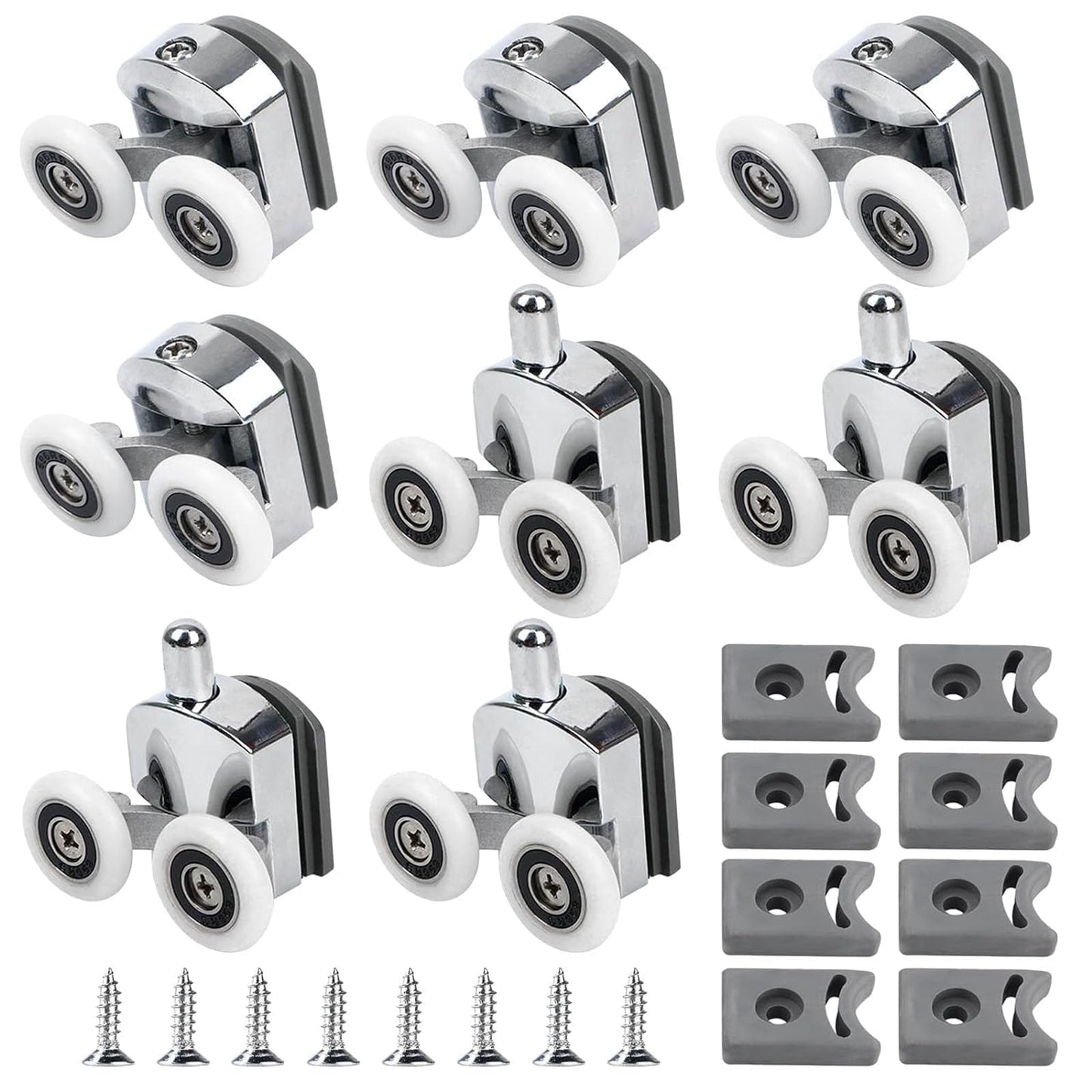 8 Pcs 23mm Curved Shower Door Rollers, Shower glass door wheels replacement rollers, Shower Door Wheels with Anti-Collision Block and Screws for