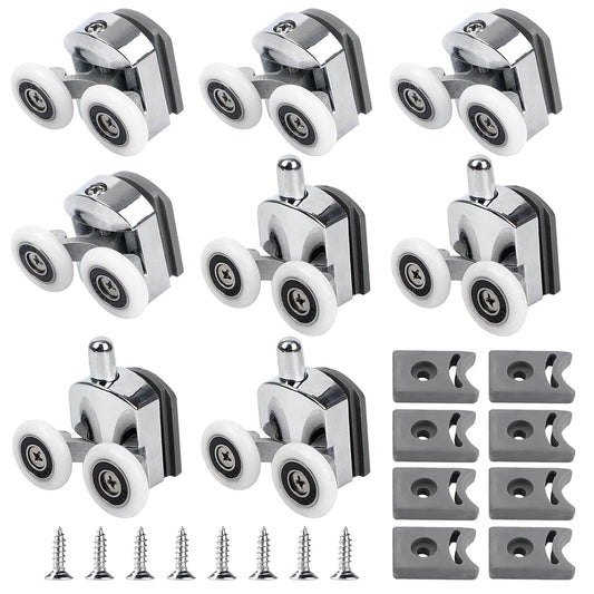 8 Pcs 23mm Curved Shower Door Rollers, Shower glass door wheels replacement rollers, Shower Door Wheels with Anti-Collision Block and Screws for
