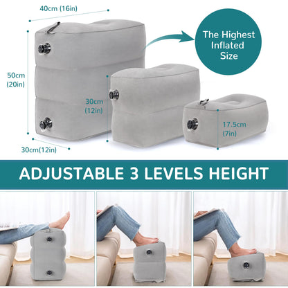 RISEPRO Inflatable Travel Foot Rest Pillow, Adjustable 3 Layers Height Leg Rest Pillow, Kids Airplane Bed, Adults Travel Essentials on Plane, Trains
