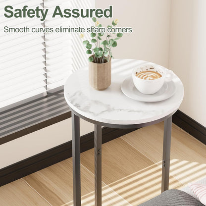 C Shaped End Table, Round Side Table, SofaTable, CoffeeTable Under Sofa, Small Couch Snack Tables, Bedside Tables with Metal Frame for Living Room