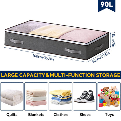 Boic 4 Pack Under Bed Storage Boxes With Lids, 90L Underbed Storage Organiser For Clothes, Comforters, Blankets & Bedding