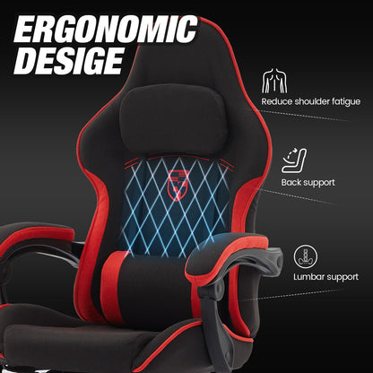 NIONIK Gaming Chair with Footrest and Massage Lumbar Cushion, Ergonomic Computer Chair with 135° Recline, Breathable Fabric, Headrest and 360° Swivel