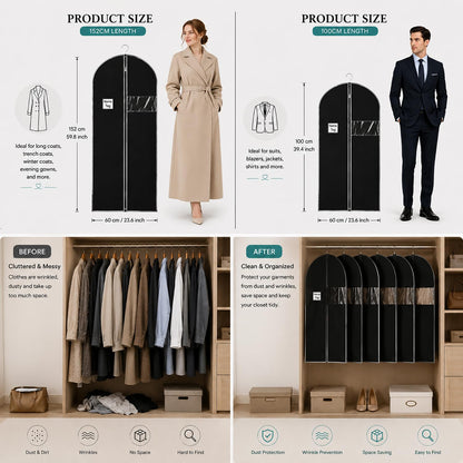 URMI Suit Bag, Breathable 60 x 100cm (5 PCS) Garment Bags Clothes Bags for Storage with Clear Window Dust Moth Proof Dress Bags Protector for Suit