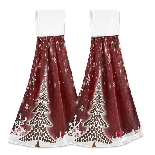 Mnsruu Christmas Tree Hanging Kitchen Towel 2pcs Home Decorative Tie Towels Soft Hand Towels Loop for Bathroom Farmhouse Housewarming Tabletop,