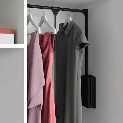 Emuca - Hang Pull Down Wardrobe Rail Lift, Adjustable Width 32,6-45,27 inch (830-1150mm), Steel and Plastic, Black