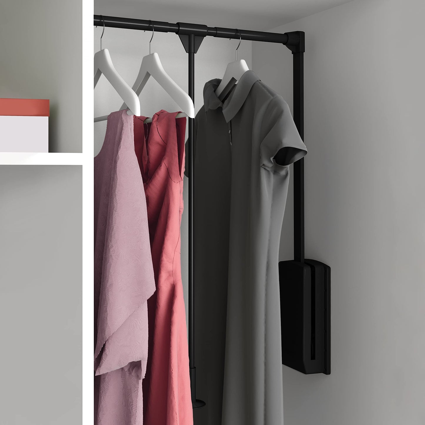 Emuca -Hang pull down wardrobe rail lift, adjustable width 23,6-32,6 inch (600-830mm), black