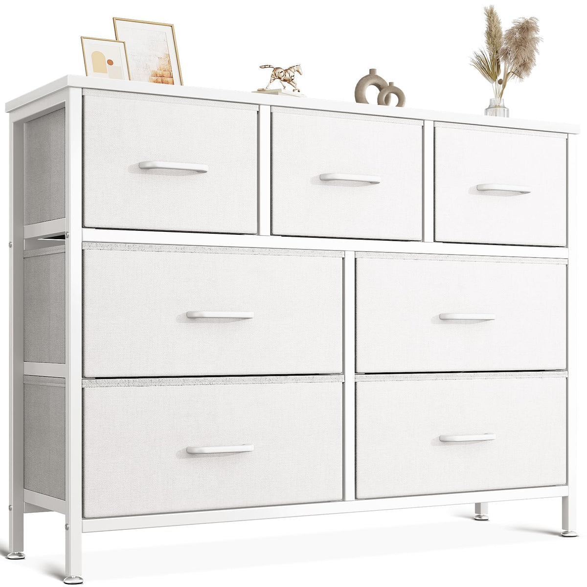 Coleshome Chest of Drawers Bedroom with 7 Drawers, Fabric Drawers, White