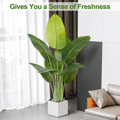 Keeplush Artificial Bird of Paradise Plant Outdoor 120CM Fake Tropical Banana Tree with 9 Leaves-Perfect Faux Plants for Indoor, Floor Plant in Pot