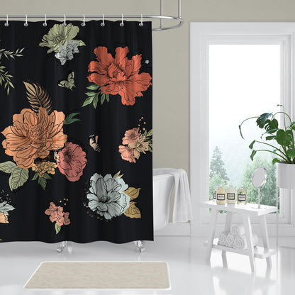 BREASOME Waterproof Shower Curtain 180 x 180 cm Floral and Butterfly Shower Curtain for Bathroom Decor Mould Proof Polyester Fabric Bath Curtain with