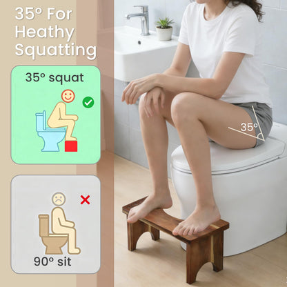 Fibogollo 40 cm Acacia Wood Toilet Stool Squat for Adults,Foldable Poop Stool for Bathroom,Portable Potty Step Stool with Non-Slip Strip,No Assembly