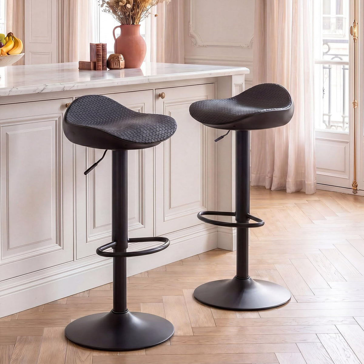 YOUNUOKE Black Bar Stools Set of 2 Backless Breakfast Barstools