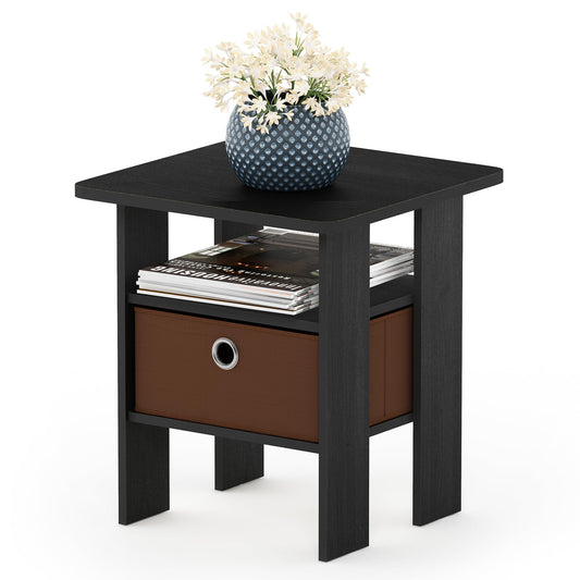Furinno ANDREY Side Table, End Table, Night Stand with Open Shelves and Storage Bin, Bedside Table, for Living Room, Bedroom, Americano
