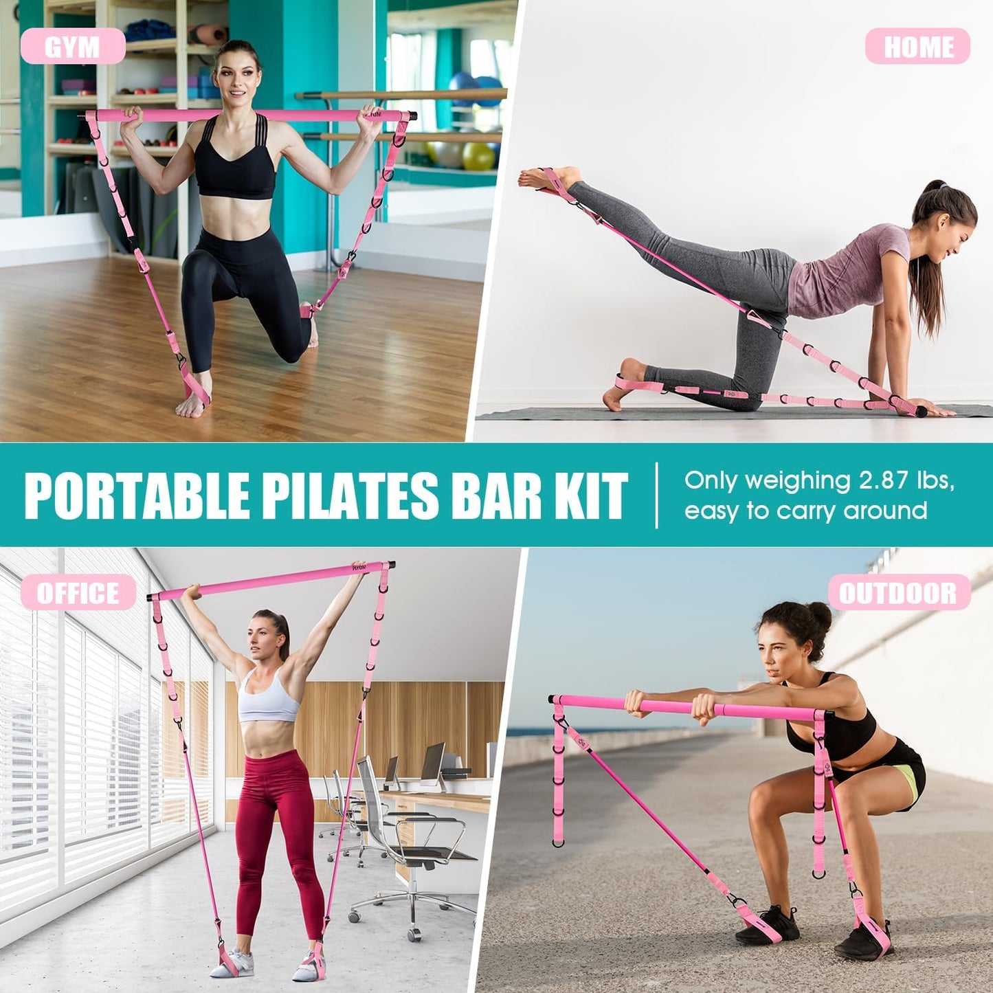 Pilates Bar Kit with Resistance Bands, Pilates Workout Equipment for Legs, Hip, Waist, Arm, Squats Exercise Equipment for Home Workouts, Adjustable