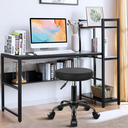 KKTONER Round Rolling Stool Height Adjustable Stool PU Leather Chair with Wheels Salon Spa Drafting stools Small (Black)