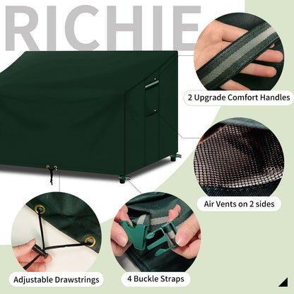 RICHIE Bench Covers Waterproof 2 Seater with Air vent, Windproof Anti-UV Tear-proof Heavy-duty 600D Oxford Fabric and PVC Lining, 2 seater Outdoor