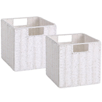 Vagusicc Wicker Storage Basket, Wicker Organizer Bins with Handles for Shelves Foldable Storage Cubes Storage Baskets for Gifts for Organization &