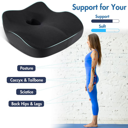 SKYNY Memory Foam Seat Cushion – Ergonomic Coccyx Cushion for Tailbone Pain & Sciatica Relief – Pressure Relief Cushion for Back Pain, Office Chair