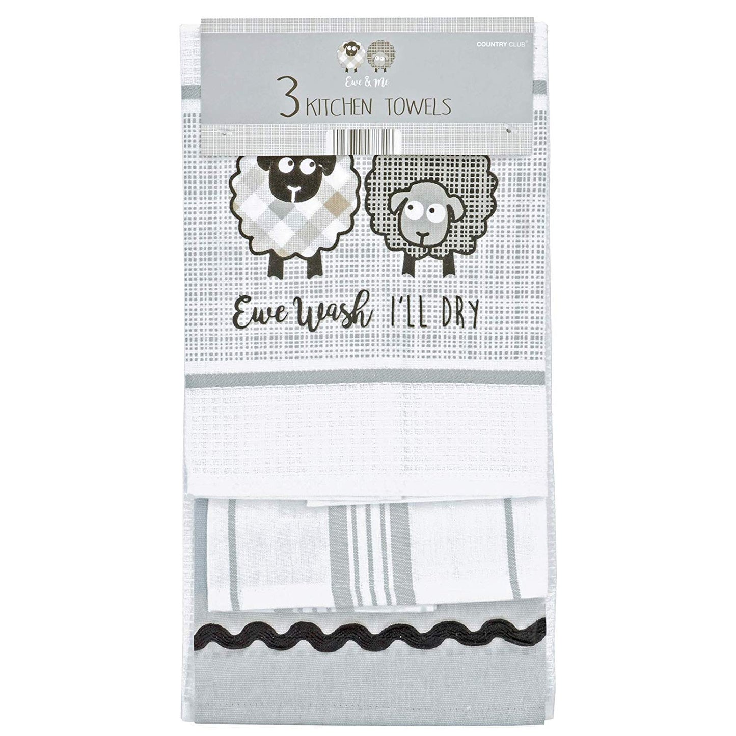 Set of 3 Embroidered 100% Cotton Kitchen Tea Towels - Ewe & Me