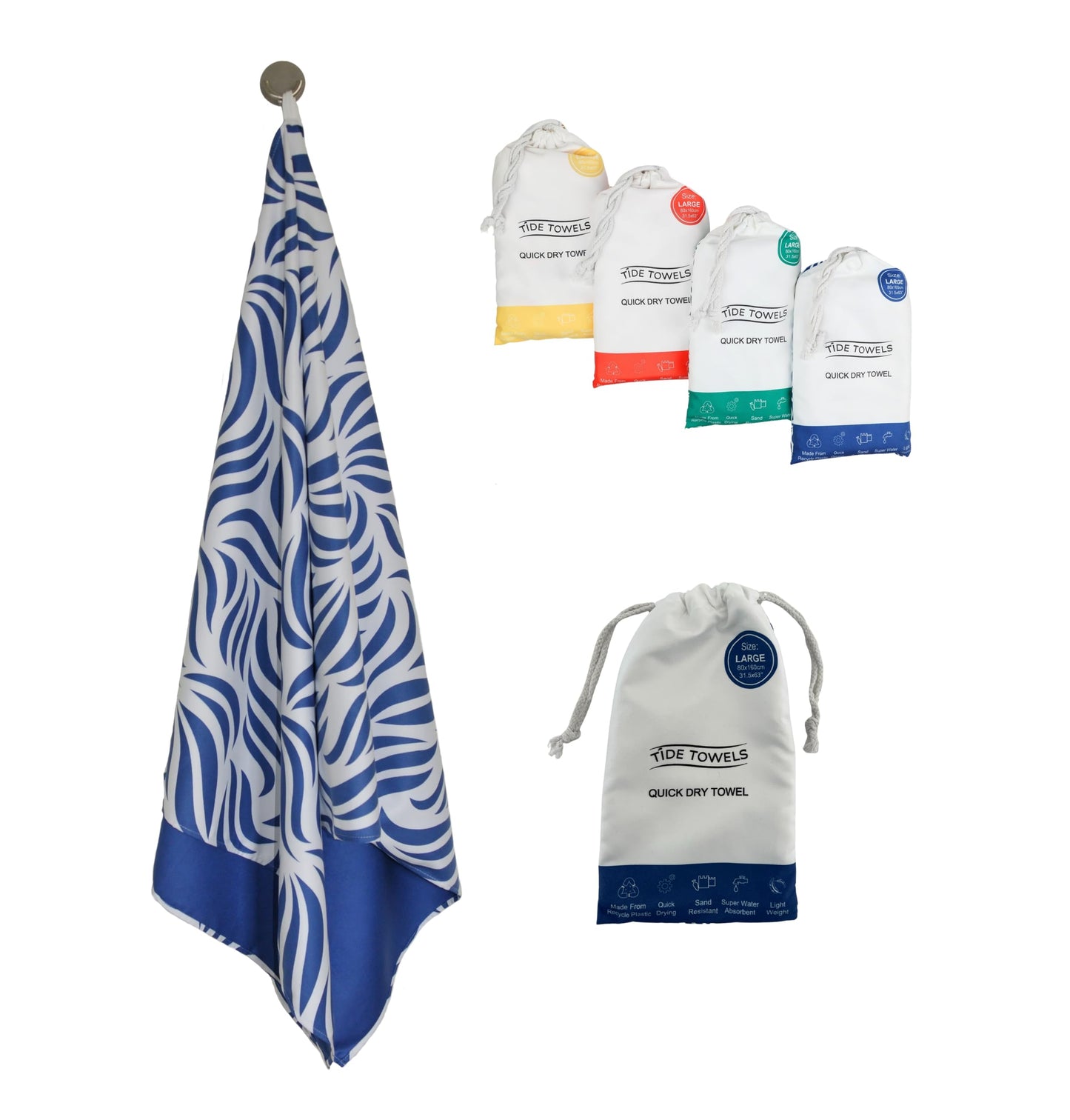 Tide Towels - Beach & Travel Towel - Quick Drying - Sand Free - Odourless - Lightweight & Compact - Includes Bag - Perfect for Travel, Swimming, Yoga,