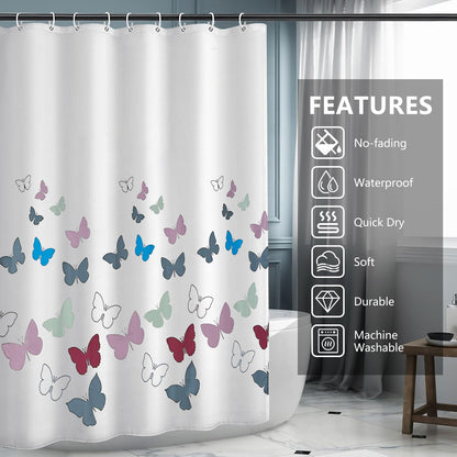 AWIYTE Shower Curtain 240 x 200 cm (94 x 79 Inch), Waterproof Polyester Textile Fabric Machine Washable with 12 Plastic Hooks & Weighted for Bathroom