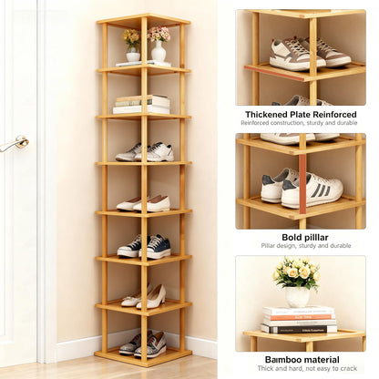 Aniston Bamboo Shoe Rack 8 Tier, Vertical Shoe Rack for Small Spaces, Free Standing Tall Narrow Shoe Organizer for Garage, Closet, Doorway, Corner