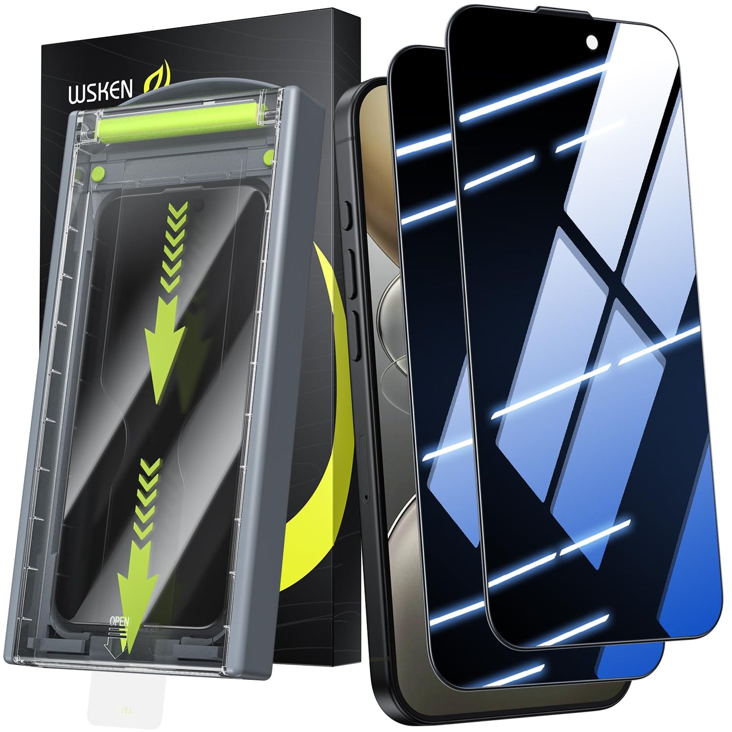 WSKEN for iPhone 16/iPhone 15 Privacy Screen Protector - [24?Anti Spy ][Auto Dust-Elimination] 3D Full Coverage Tempered Glass 9H Hardness Easy