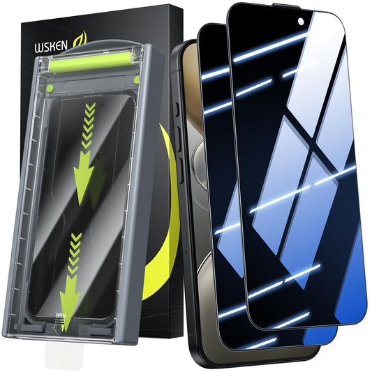 WSKEN for iPhone 16/iPhone 15 Privacy Screen Protector - [24?Anti Spy ][Auto Dust-Elimination] 3D Full Coverage Tempered Glass 9H Hardness Easy
